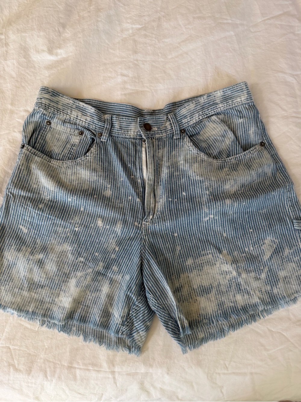 Sea Light Blue Striped Denim Jean Shorts